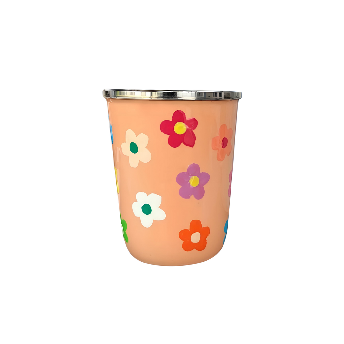 Mary Square Darling Daisy Pink Floral 16 Ounce Stainless Steel Water Tumbler with Handle