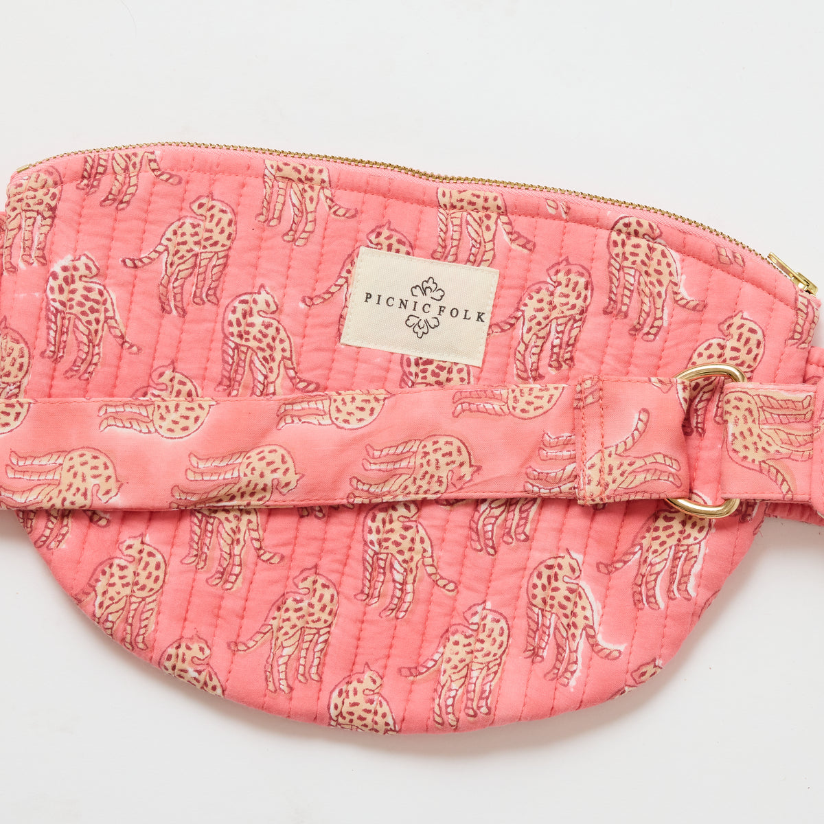 Quilted cross body bag with Pink Animal Cheetah pattern by Picnic Folk.